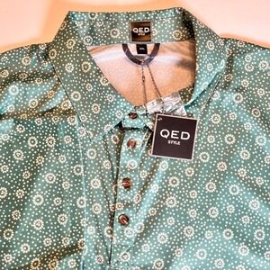 QED Style Mens XXL Green Floral Print Short Sleeve Polo Shirt Golf Casual